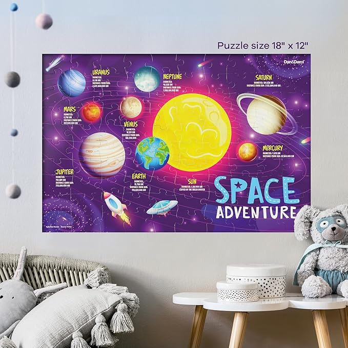 Glow in The Dark 100 Piece Galaxy Puzzle for Kids - Space Jigsaw Puzzles Toys for Boys & Girls Ages 6-8 - Christmas Birthday Gifts for Age 6 7 8 Year Old Toddler Boy Girl Gift - Planet Toy