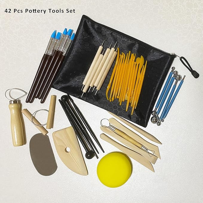 Air Dry Clay 10 LBs with 42 Pcs set Pottery Clay Tools Set for Hand Modeling and Throwing, Non-Toxic (White & Kit)