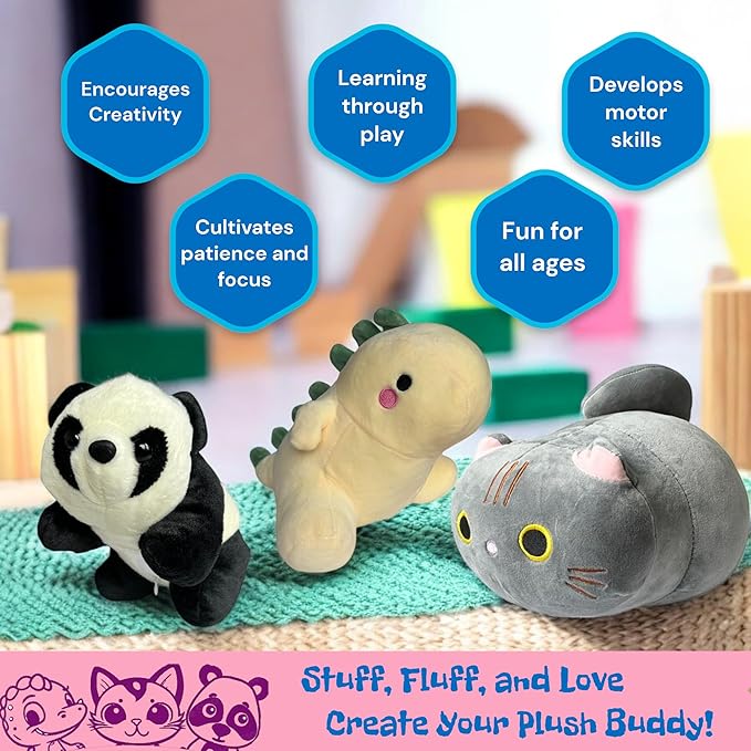 3-Pack 8" Make Your Own Stuffed Animal Kit Unstuffed Plush Animals Kit No Sew Crafts for Kids DIY Children Dinosaur Pillow Make Your Own Animal Arts and Craft for Kids Build Your Own Kits