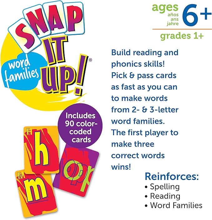 Learning Resources Snap It Up! Phonics & Reading Card Game, Homeschool,Reading Game, 90 Cards Included, Ages 6+