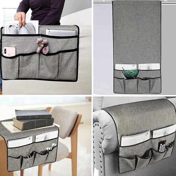 Premium Remote Holder for Couch Storage Organizer, Non Slip Armrest Armchair Caddy for Recliners Accessories, Thick Rest Cover Pockets for TV Control, 19x35 In, Dark Brown