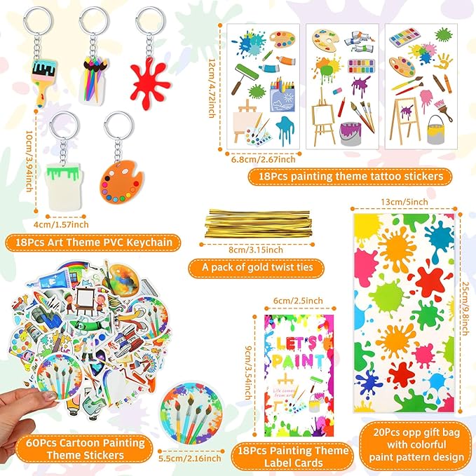 HyDren Paint Party Favors Include Mini Watercolor Paint Set Small Painting Canvas with Easel Palette Brush Paint Stickers Tattoo Sticker Keychain for Class Birthday Art Party(189 Pcs, Creative Style)
