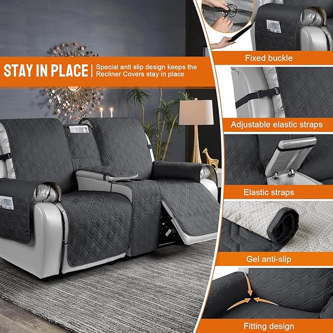 VANSOFY Loveseat Recliner Cover with Console 100% Waterproof Sofa Slipcovers Non-Slip Reclining Couch Cover Split Sofa Covers Furniture Protector for Pets, Dogs(Black)