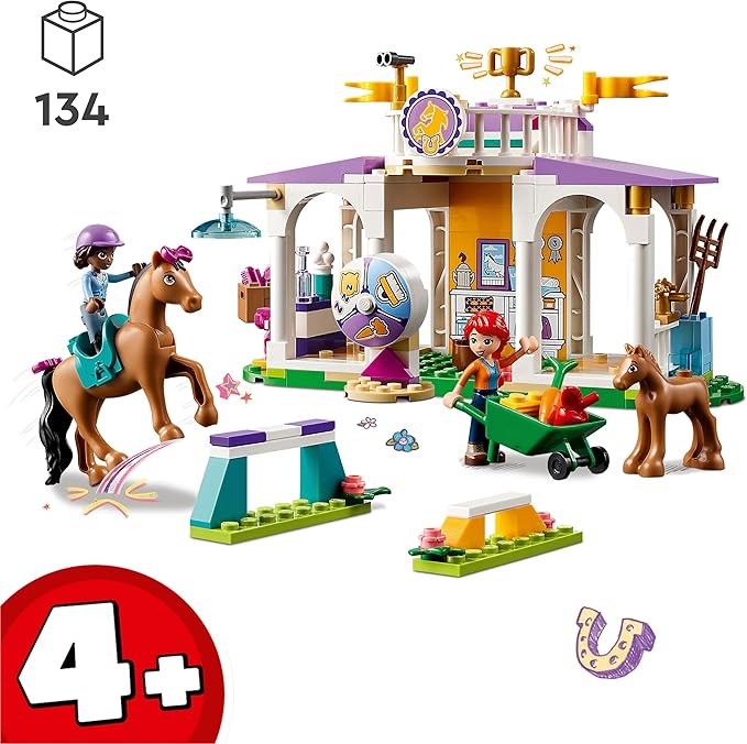 LEGO Friends Riding School Set with 2 Toy Horses, Aliya and Mia Mini Dolls, Riding Stable and Horse Toy, Animal Care Gift for Children, Girls and Boys from 4 Years 41746