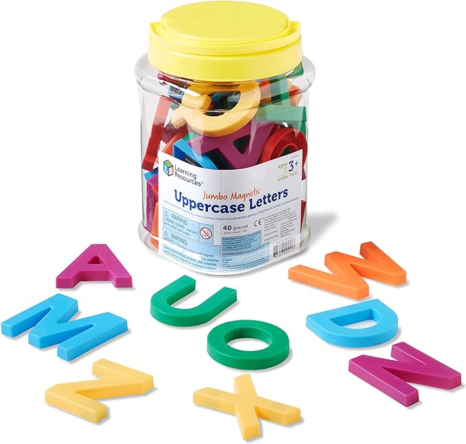 Learning Resources Jumbo Magnetic Uppercase Letters, ABCs, Early Letter Recognition, 40-Pieces, Large Magnetic Letters, Assorted Colors, Ages 3+