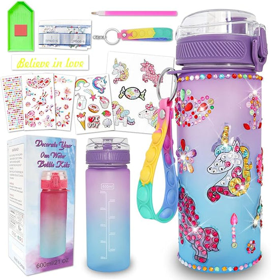 Gifts for Girls 4-12, Decorate Your Own Water Bottle Kits for Girls, Unicorn Diamond Crafts Painting Toys, Kids Water Bottle for School, Christmas and Birthday Gifts Toys for Girls