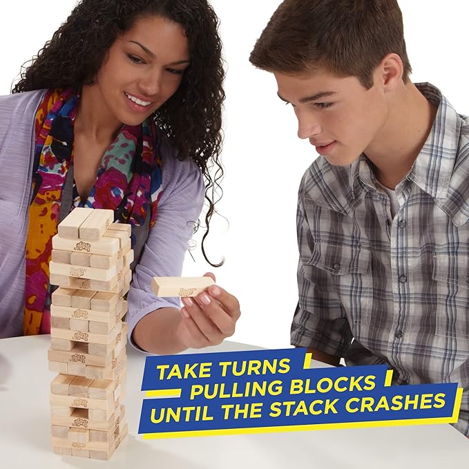 Hasbro Gaming Jenga Classic Game with Genuine Hardwood Blocks,Stacking Tower Game for 1 or More Players,Kids Ages 6 and Up