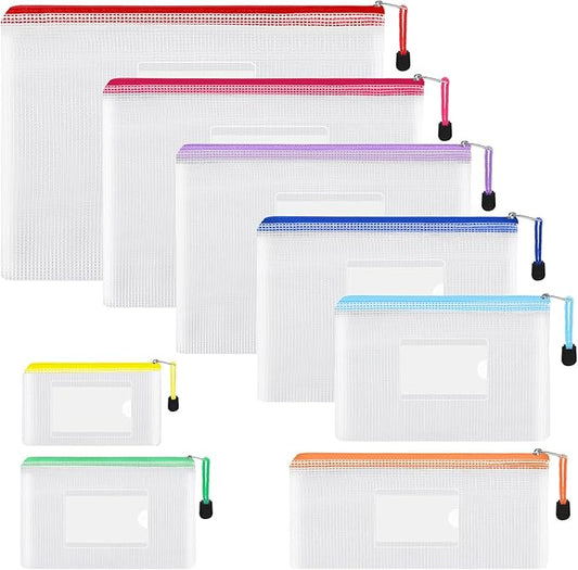 EOOUT 8pcs Mesh Zipper Pouch - 8 Sizes Waterproof Zipper Bags, 8 Colors Waterproof Plastic for Travel Storage, Office Appliances