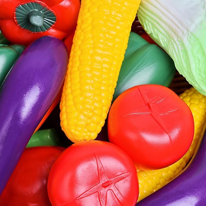 20 Pieces Play Vegetables Playset - Life-Sized Toy Food for Kids Kitchen, Healthy Farmer's Market Grocery Pretend Play Plastic Toy Set for Toddlers