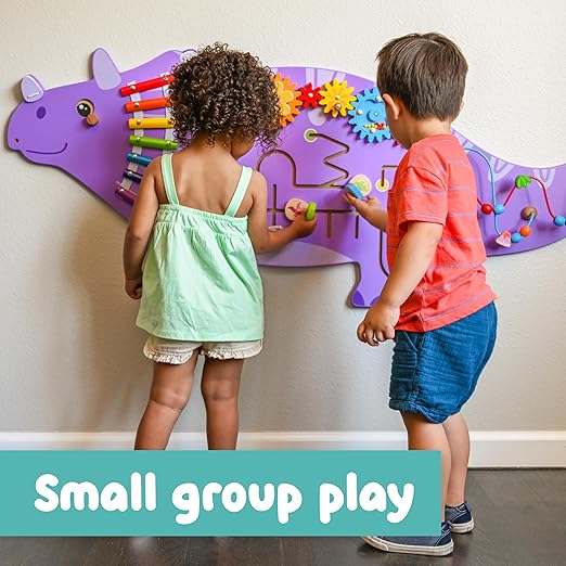 SPARK & WOW Triceratops Activity Wall Panels - Ages 18m+ - Montessori Sensory Toy - 8 Activities - Busy Board - Toddler Room Décor