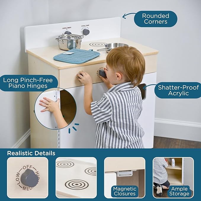 Children’s Factory Wooden Play Stove for Kids and Toddlers – Pretend Kitchen Playset with Realistic Design – Preschool Furniture for Classroom or Playroom – 24" W x 15" D x 28" H – Assembly Required