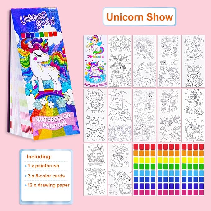 BAOXUE Water Color Paint Sets for Kids, Pocket Watercolor Painting coloring Book, Paint With Water Books for Kids Ages 4-8, Art Craft Set for Girls Boys Drawing with Brush