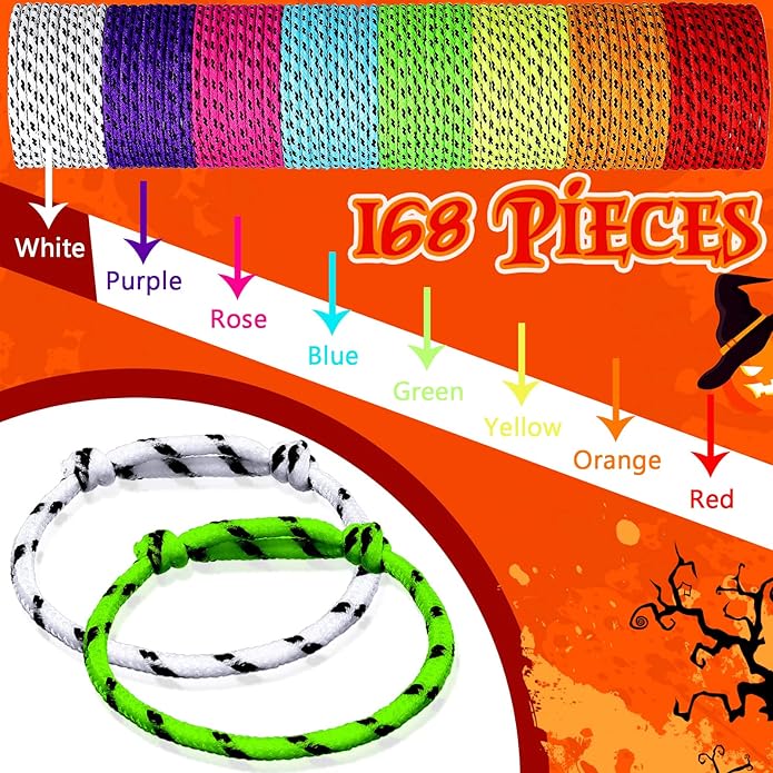 Friendship Bracelets Rope 168 Bracelets in 8 Assorted Colors Adjustable Bracelets for Kids Neon Rope Woven Friendship Bracelets for Girls and Boys Goody Bag Stuffers Party Favors