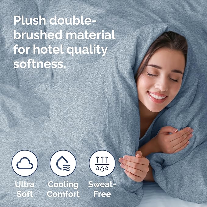 CGK Unlimited Duvet Cover King Size Set - Extra Soft King Size Duvet Cover 104 x 90 with 2 Pillow Shams - Hotel Quality w/Zipper Closures & Ties - Bedding and Bed Linens Set (Heathered Blue)