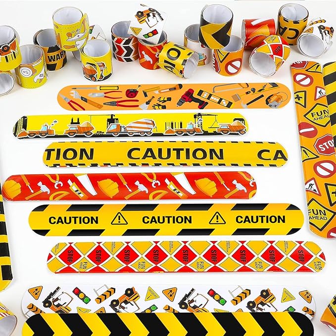 86 Pcs Construction Party Favors 36PCS Construction vehicles Slap Bracelets Wristband 50PCS Construction Vinyl Stickers for Kids Boys Construction Theme Birthday Party Goodie Bag Fillers