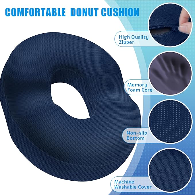 BlissTrends Donut Pillow Seat Cushion, Donut Chair Cushions for Postpartum Pregnancy & Hemorrhoids, Tailbone Pain Relief Cushion, Memory Foam Lifting Cushions for Office & home Chairs (Blue, XX-Large)