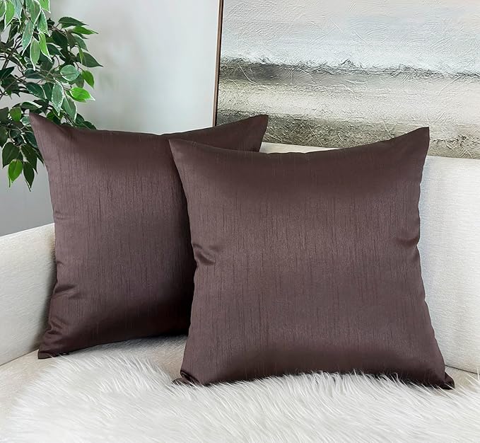 Aiking Home 20x20 Inches Faux Silk Square Throw Pillow Cover, Zipper Closure, Brown (Set of 2)