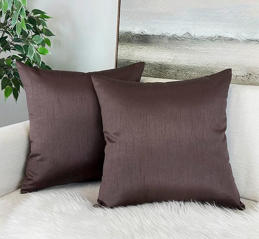 Aiking Home 20x20 Inches Faux Silk Square Throw Pillow Cover, Zipper Closure, Brown (Set of 2)