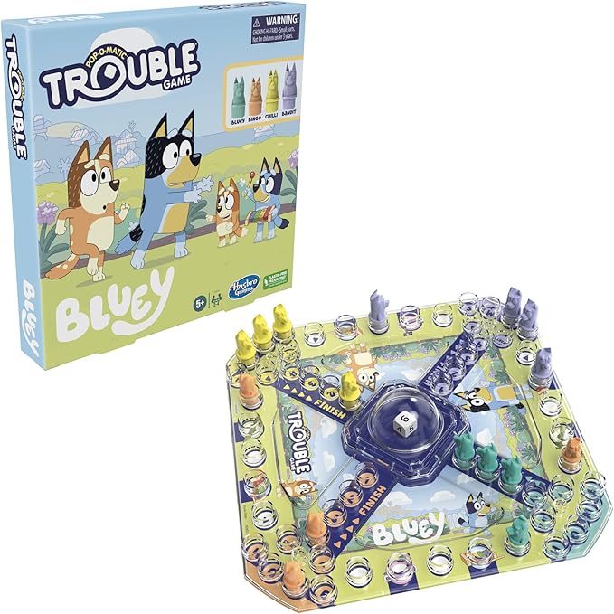 Hasbro Gaming Trouble Bluey Edition Game | Family Board Games | Kids Play as Bluey, Bingo, Bandit or Chilli | Easter Gifts for Girls & Boys | 2-4 Players | Ages 5+ (Amazon Exclusive)