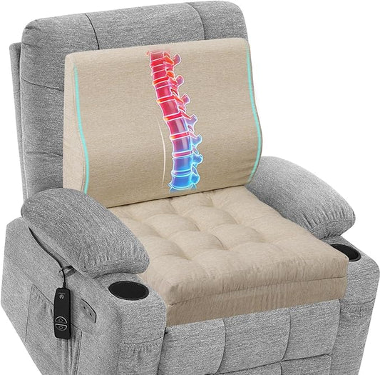 baibu Memory Foam Recliner Cushions with Lumbar Support Pillow Set for Elderly, 20x20x5 Inch Dual-Layer Design Non-Slip Recliner Seat Cushion & Back Support Pillow for Reduce Hip & Lumbar Pain, Beige