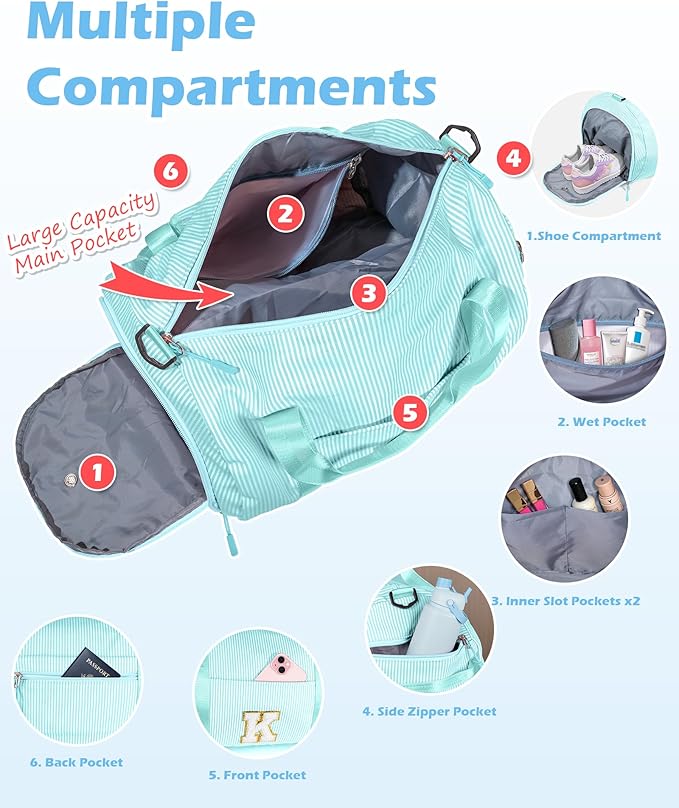 Teen Girl Gifts Trendy Stuff, Girls Travel Duffle Bag, Kids Initial Overnight Bags with Shoe Compartment, Personalized Weekend Bag with Cosmetic Pouch, Birthday Gift Ideas (Letter J)