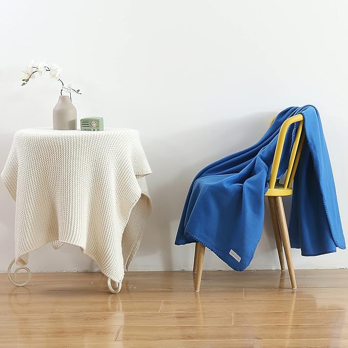 Fleece Throw Blanket Bulk Fleece Blankets Solid Lightweight Warm Soft Cozy Pet-Friendly for Home Bed Sofa Couch Dorm Office Wedding Gifts Travel Airplane for Seasons (Blue, Pack of 6-50x60 Inches)