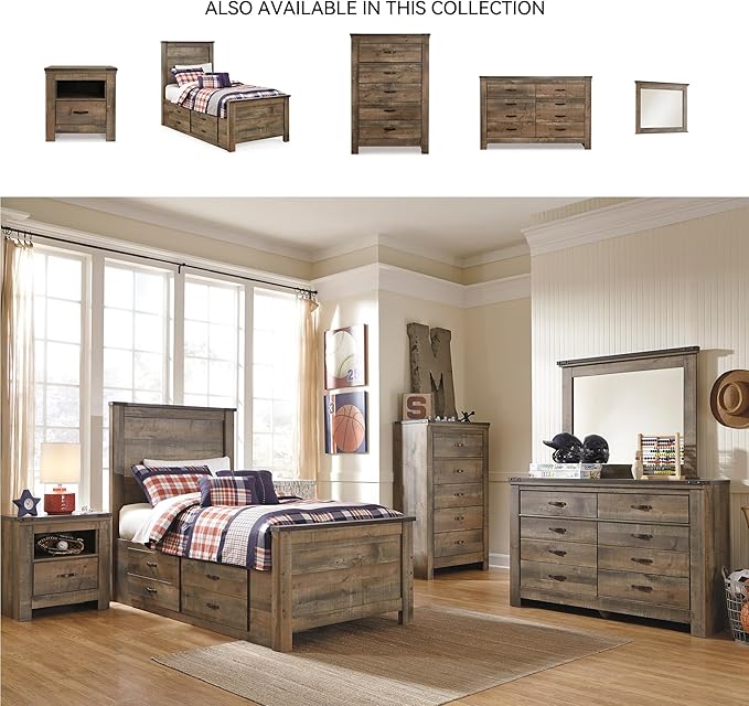Signature Design by Ashley Trinell Rustic 5 Drawer Chest of Drawers with Nailhead Trim, Warm Brown