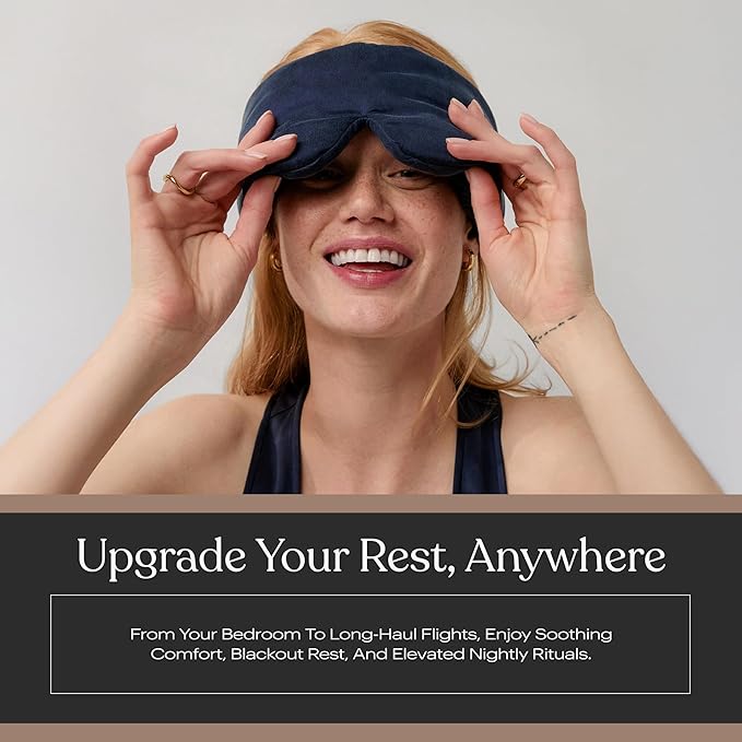 Lunya Weighted Silk Sleep Mask – Mulberry Silk Eye Cover with Cooling Glass Beads, Noise-Reducing Fit, Washable Fabric, and Travel Pouch – Sleeping Mask for Men and Women - Deep Blue - Small