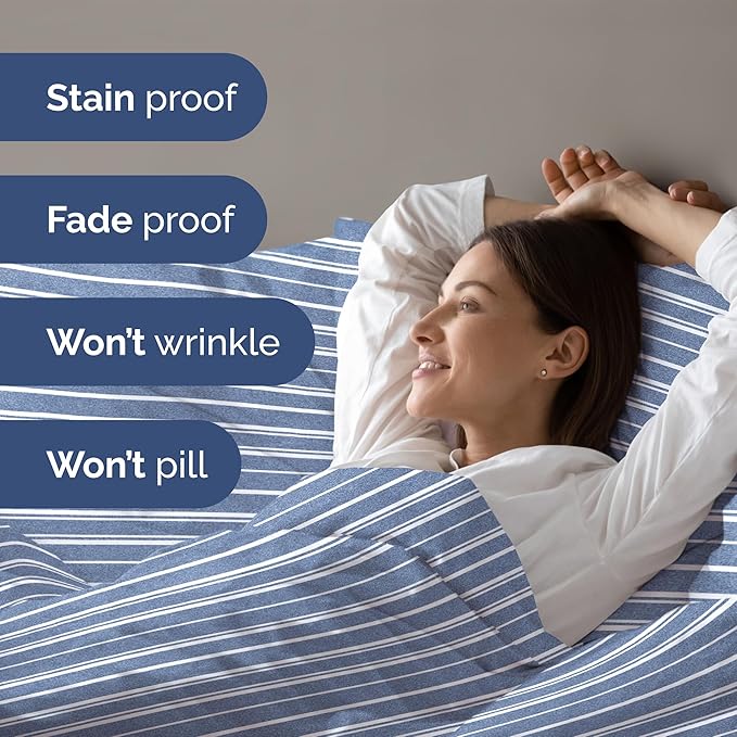 Duvet Cover Twin/Twin XL Size Set - Extra Soft Duvet Cover 68 x 90 with 1 Pillow Sham - Hotel Luxury, Easy Care and Fade Free w/ Zipper Closures & Ties - Comfy, Breathable Bedding Set (Blue Stripes 3)