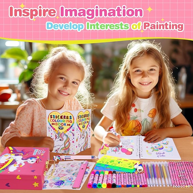 Art Supplies for Kids,66PCS Drawing Kits with Unicorn Storage Case for Girls Age 4-12,Art Case Coloring Sets,Crayon,Colored Pencils,Coloring Book Sketch Book Drawing Stuff,Gift Toys for Girls Age 5-10