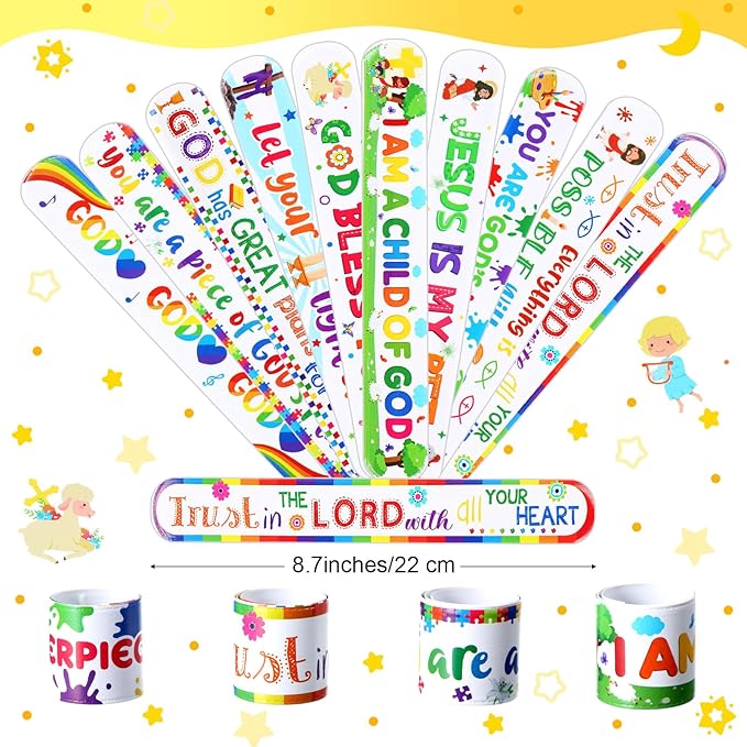 Frienda 10 Sets Christian Gift Bags Bulk Bible Verse Drawstring Bags with Jesus Slap Bracelets Religious Party Favors Gifts Jesus Loves You for Sunday School Classroom Prizes Party Supplies(Stylish)
