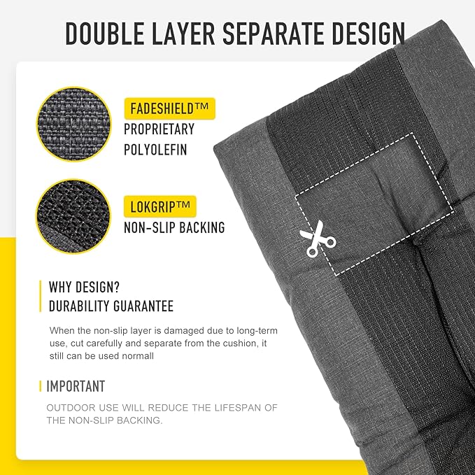 SUNROX LokGrip Non Slip Tufted Memory Foam Bench Cushion, FadeShield Water Resistant Durable Thicken Outdoor/Indoor Bench Seat Pads 59x16x4 inch, Midnight