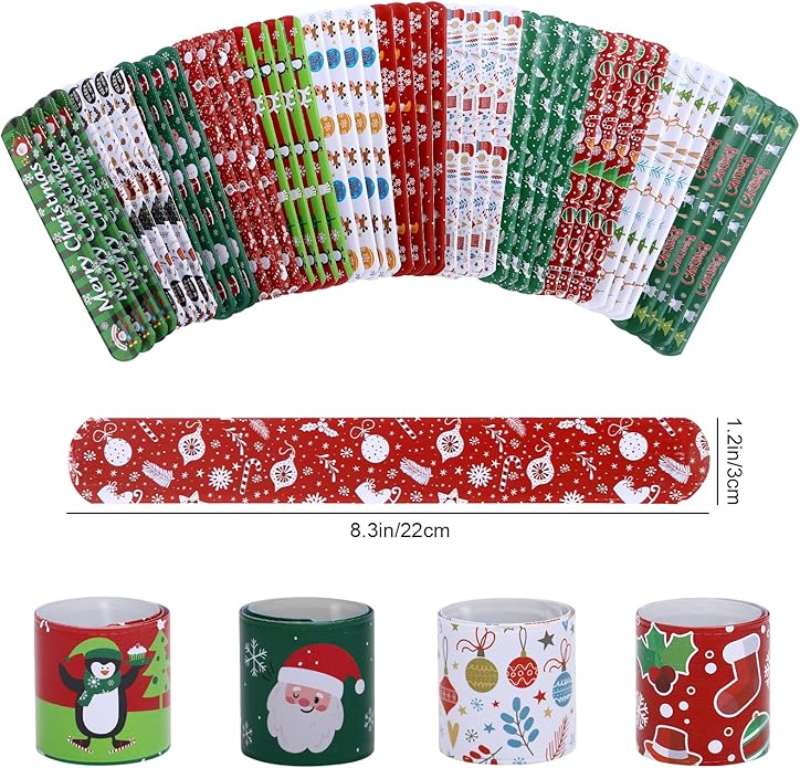48PCS Christmas Slap Bracelets, Xmas Slap for Christmas Party Favor Decoration