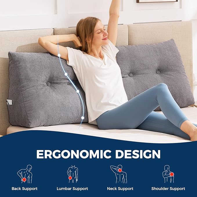 Headboard Pillow Twin, Triangle Pillows for Headboard, Head Board Backrest Wedge Pillow for Reading Sitting Working, Daybed Pillows with Removable Cover for Bed Dorm Sofa, Dark Grey