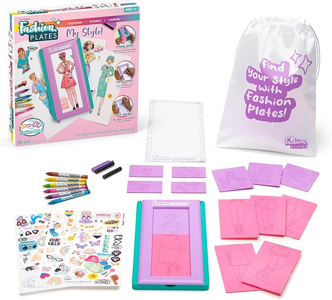 Fashion Plates My Style – Girls Fashion, Mix-and-Match Drawing Kit, Arts and Crafts, Coloring, Art Supplies, Craft Supplies, Stencils, Crayons Included, Create Your Own Fashion Designs, Ages 6+