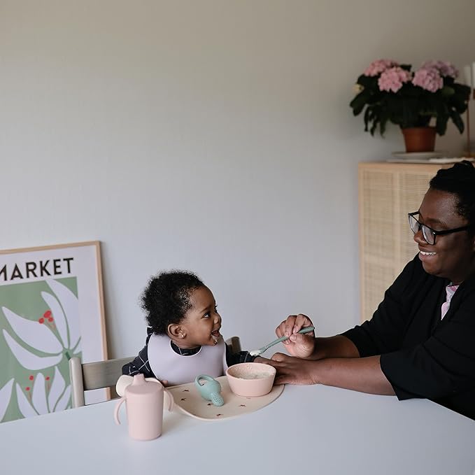 mushie Silicone Baby Feeding Spoons | 2 Pack (Dried Thyme/Natural)