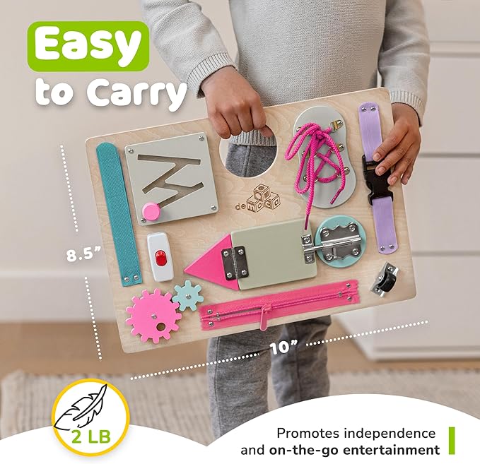 Busy Board Montessori Toys for Toddlers, Sensory Wooden Toy with 10 Preschool Learning Activities for Fine Motor Skills, Educational Plane and Car Travel Toy for Toddlers Boys and Girls