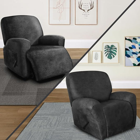 Leather Look Oversize Recliner Chair Covers, Thick 4 Pieces Lazy Boy Recliner Covers for Recliner Chair, Leather Cover for Recliner Slipcovers for Pets Kids(X-Large, Dark Grey)