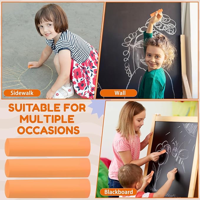 Fulmoon 40 Pcs Jumbo Sidewalk Chalk for Kids Outdoor Art Non Toxic Large Washable Street Chalk for Adults Drawing Painting Graffiti Classroom(Orange,Round Style)