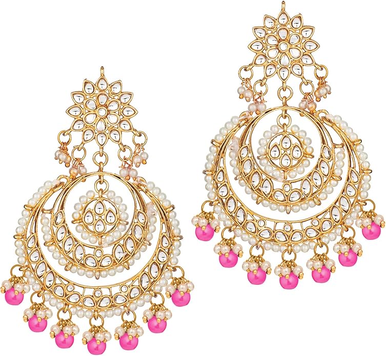 Aheli Bollywood Ethnic Chandbali Style Big Earrings Maang Tikka Set Traditional Fashion Jewelry Gift for Women