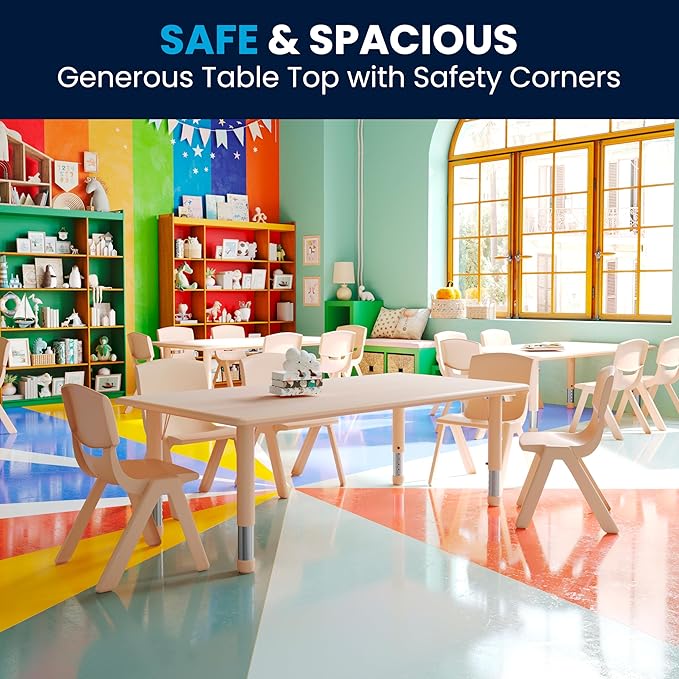 Flash Furniture Wren Adjustable Classroom Activity Table for School and Home, Plastic Activity Table for Kids, 23.625" W x 47.25" L, Natural