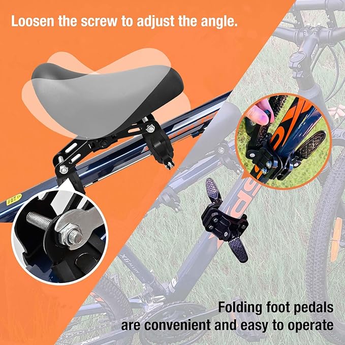 Kids Bike Seat Child Bike Seat Front Mount Toddler Bike Seat for 2-5 Years Child Bicycle Seats with Foot Pedals Compatible with All Adult Mountain Bikes