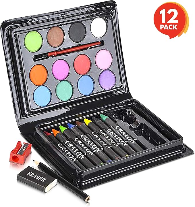 ArtCreativity Mini Art Sets for Kids- Pack of 12-23-Piece Kits with Watercolors, Crayons, Paint Brush and More- Fun Art Supplies, Party Favors for Girls and Boys, Goody Bag Fillers, Carnival Prize