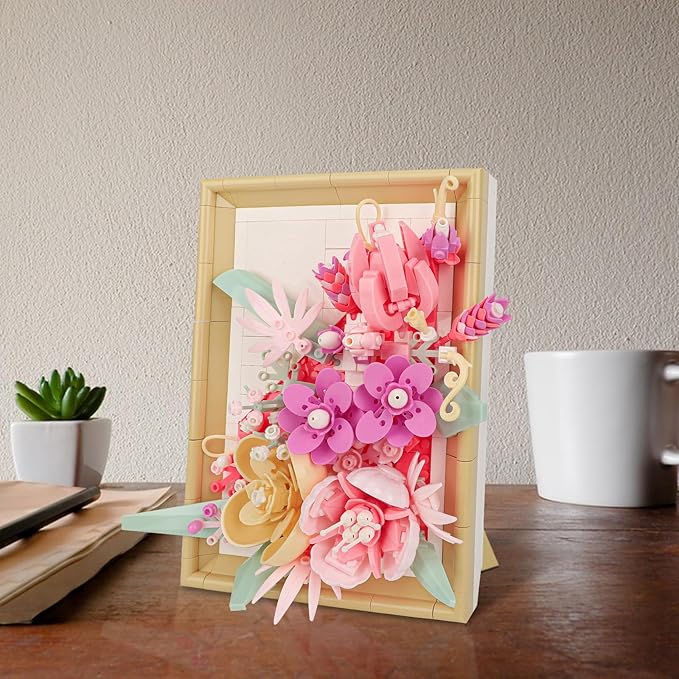 Flowers Building Set for Adults, Compatible with Lego Flowers Roses Plants Picture Frame, Botanical Collection Wall Art Home Office Decor, Ideas Gift Building Toy for Boys Girls (656 PCS)