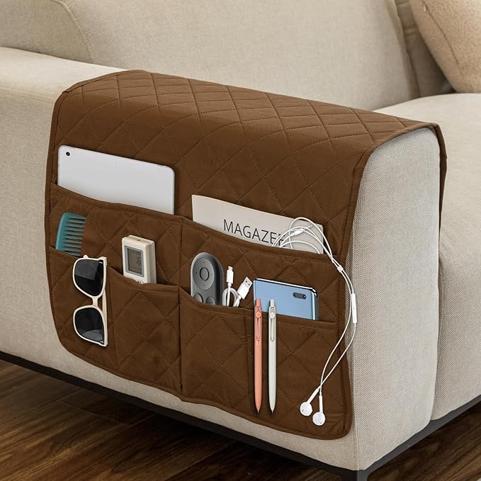 Remote Control Holder for Recliner,Armchair Caddy,Non Slip Sofa Armrest Storage Organizer for Recliner Couch with 6 Pockets for TV Remote,Cell Phone,Magazine (Brown)