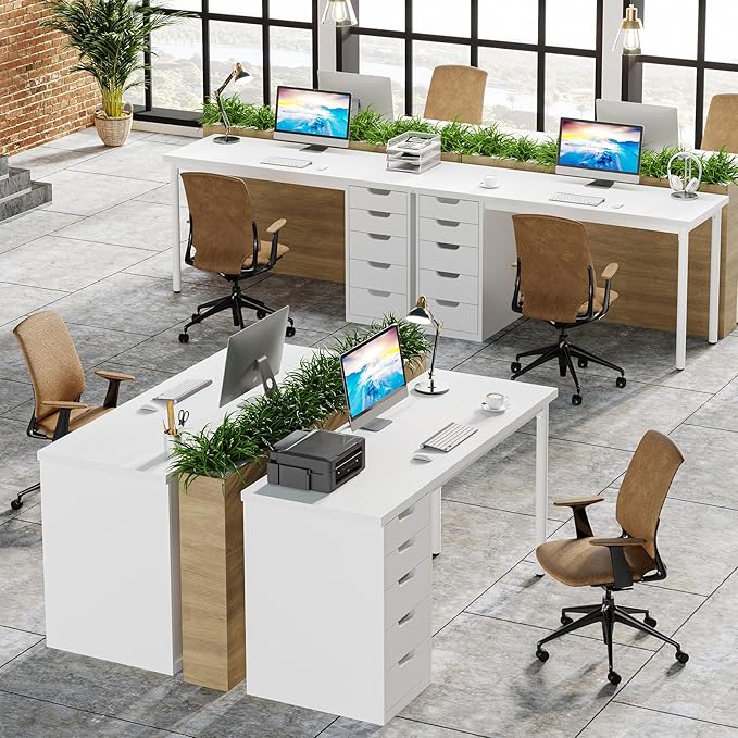 Tribesigns Computer Desk with 5 Drawers, 47 inches Rustic Brown Home Office Desk with Storage, Modern Simple Laptop Desk Study Writing Table for Small Spaces (1, White)