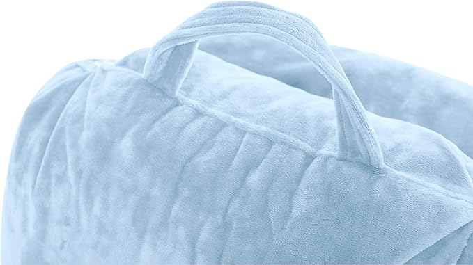 Husband Pillow Medium Sky Blue, Backrest for Kids, Teens, Petite Adults - Reading Pillows with Arms, Adjustable Loft, Plush Memory Foam, Bed Rest Chair Sitting Up, Detach Neck Roll, Removable Cover