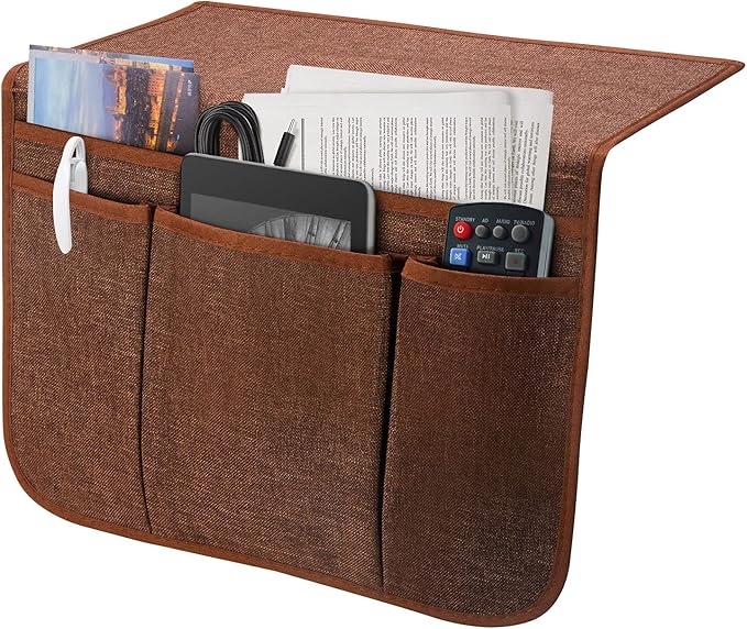 Bedside Caddy Bedside Storage Organizer Magazine Phone Tablet iPad Remote Holder, Organizer Caddy for Home College Dorm Bed, Sofa, Bunk Bed (Chocolate)