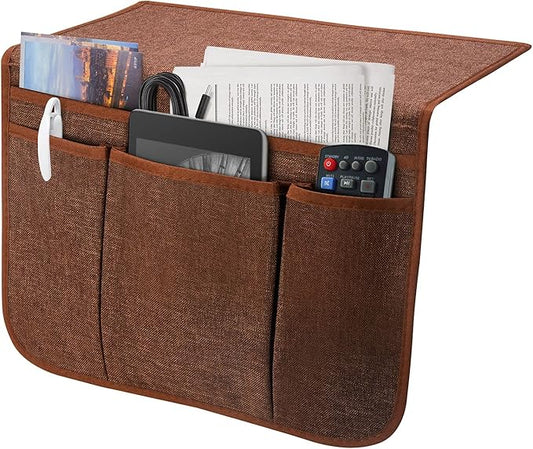 Bedside Caddy Bedside Storage Organizer Magazine Phone Tablet iPad Remote Holder, Organizer Caddy for Home College Dorm Bed, Sofa, Bunk Bed (Chocolate)