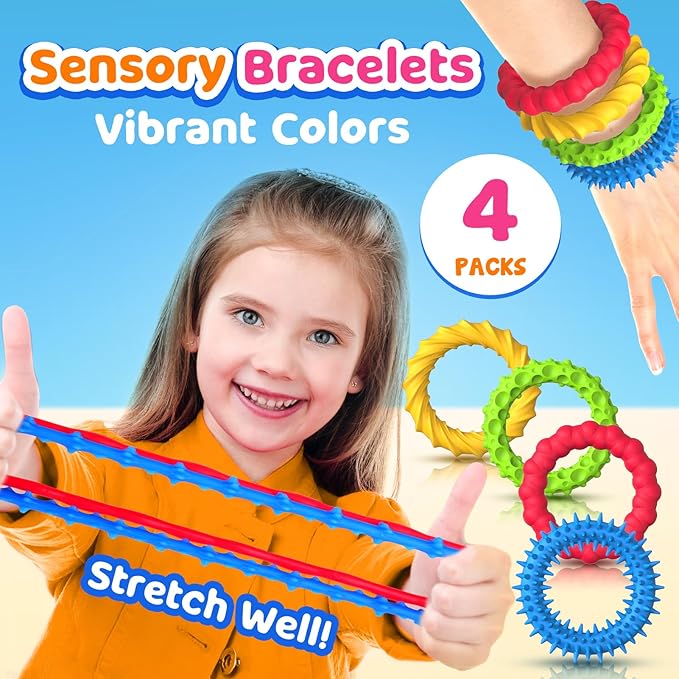 Fidegt Toys Sensory Bracelet for Kids: Spiky Fidget Rings for Autism - Anxiety Fidget Toys for Kids Adults Anxiety Relief Calm Down Toys for Classroom Party Favors